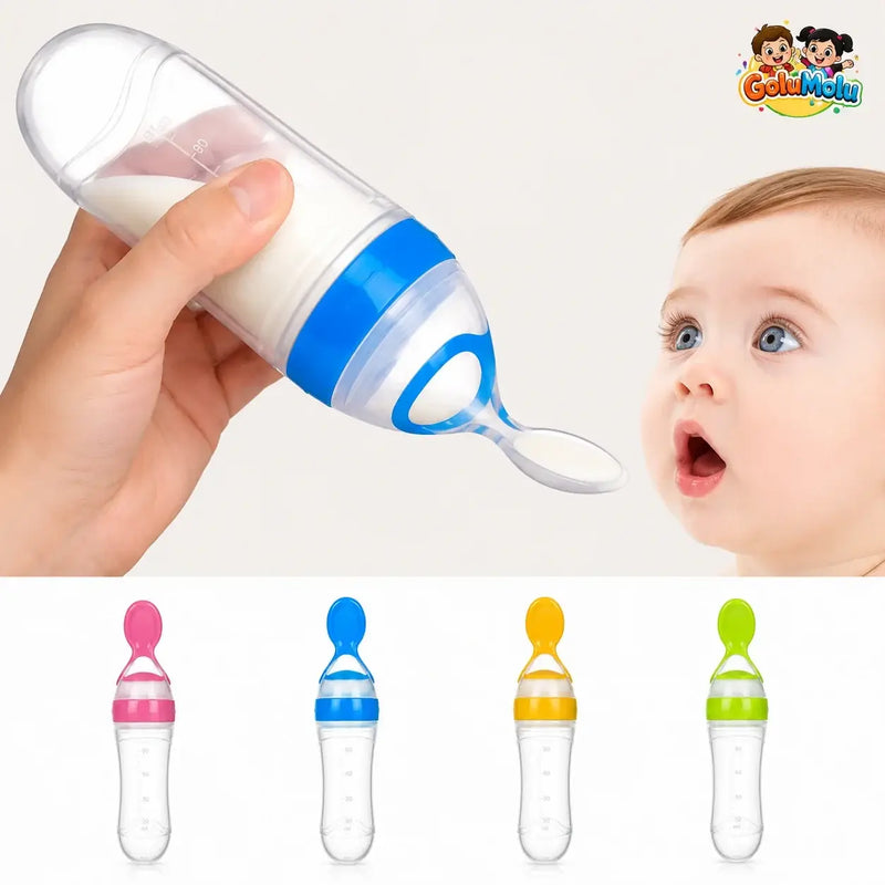 GoluMolu silicone baby feeding squeeze bottle with spoon feeder