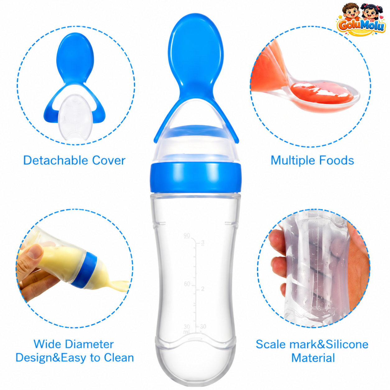 2-in-1 Baby Silicone Squeeze Feeder | Infant Food Dispensing Spoon Bottle