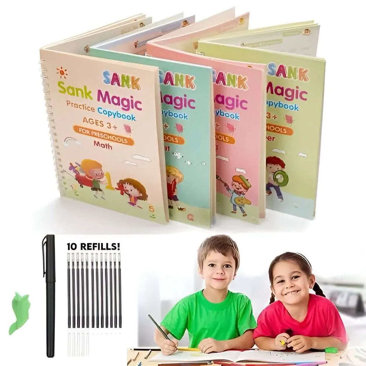 Sank Magic Practice Copybook Set | 4 Reusable Books + Magic Pen