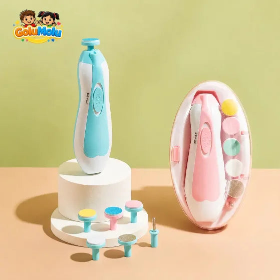 GoluMolu electric baby nail trimmer being used on infant fingers