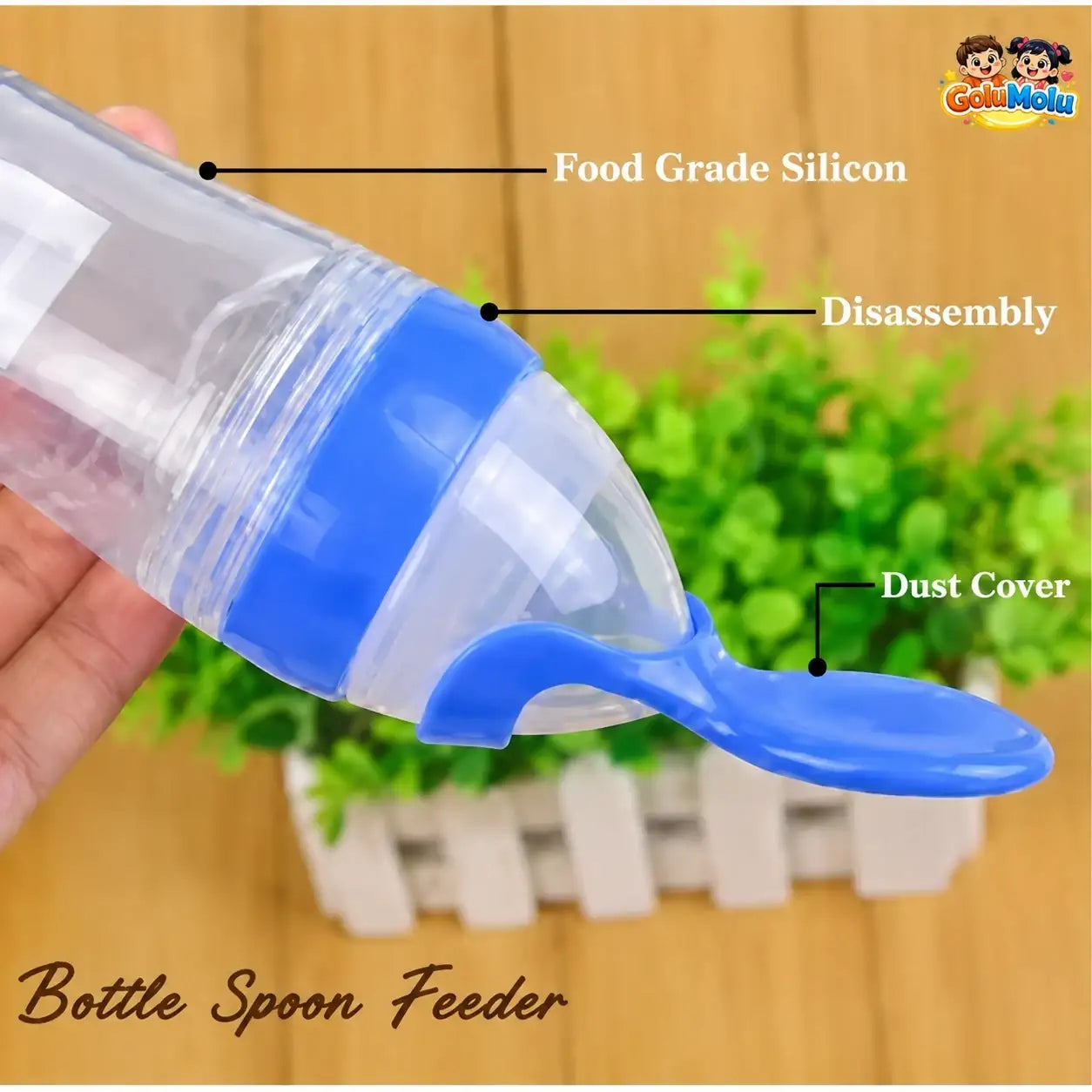 GoluMolu silicone baby feeding squeeze bottle with spoon feeder